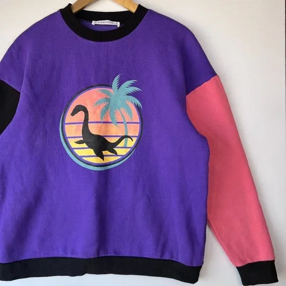 Dangerfield NWOT Black Friday Loch Ness Retro Palm Tree Jumper Sweater Size S - Picture 4 of 8